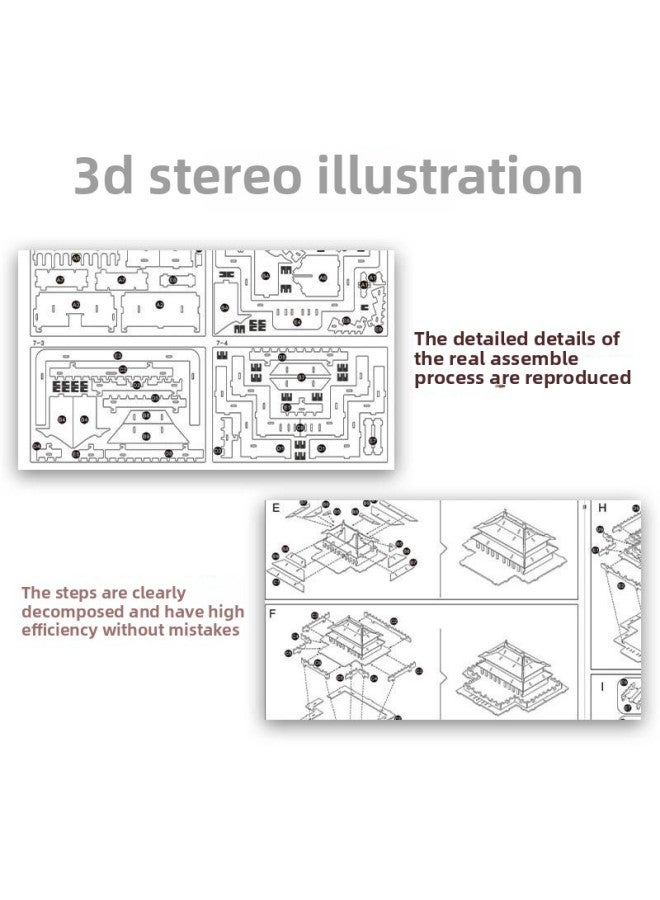 Wooden 3D Puzzle Chinese Ancient Building Model Toy Handmade Movable Material Stall Supply-Color:Big Sedan-Color Label Version (laser Cutting-three-dimensional Diagram) - Image 4